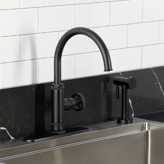 Kingston Sona KSD2430RNX - Ostro Single-Handle 2-Hole Deck Mount Kitchen Faucet, Matte Black