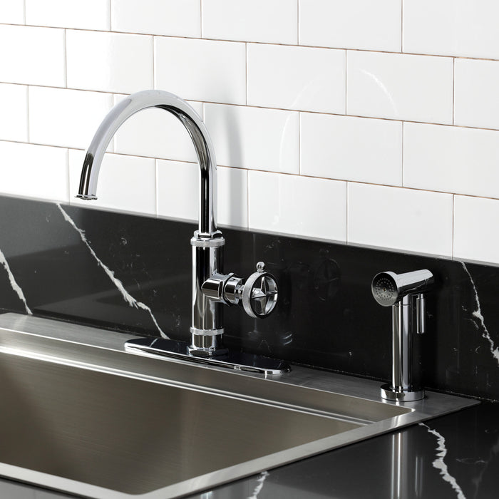 Kingston Sona KSD2431RNK - Levante Single-Handle 2-Hole Deck Mount Kitchen Faucet, Polished Chrome