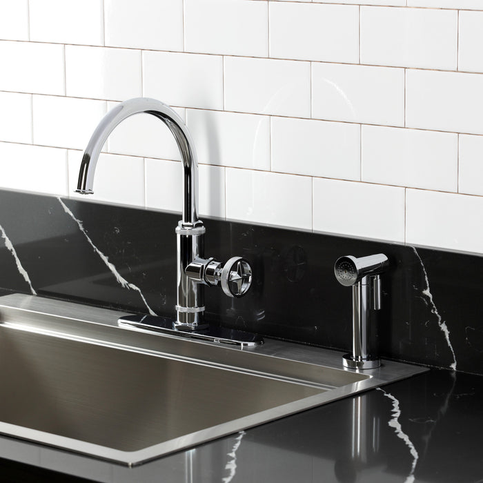 Kingston Sona KSD2431RNX - Ostro Single-Handle 2-Hole Deck Mount Kitchen Faucet, Polished Chrome