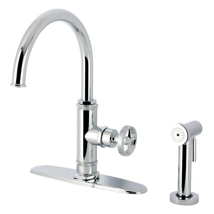 Kingston Sona KSD2431RNX - Ostro Single-Handle 2-Hole Deck Mount Kitchen Faucet, Polished Chrome