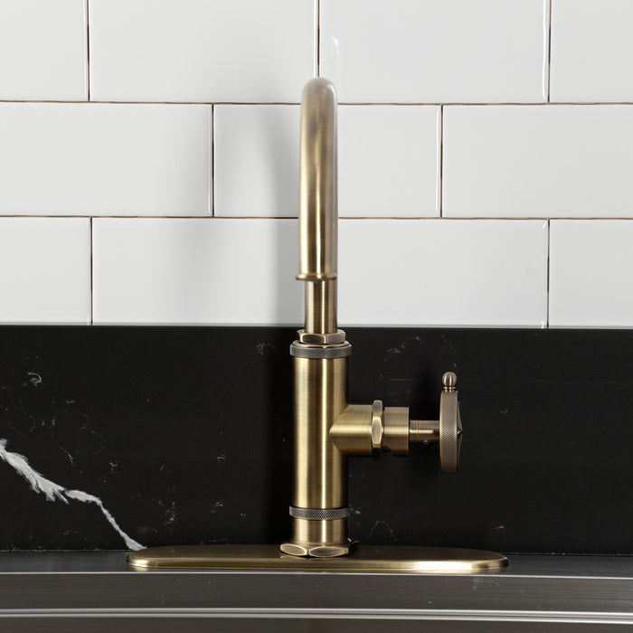 Kingston Sona KSD2433RNK - Levante Single-Handle 2-Hole Deck Mount Kitchen Faucet, Antique Brass