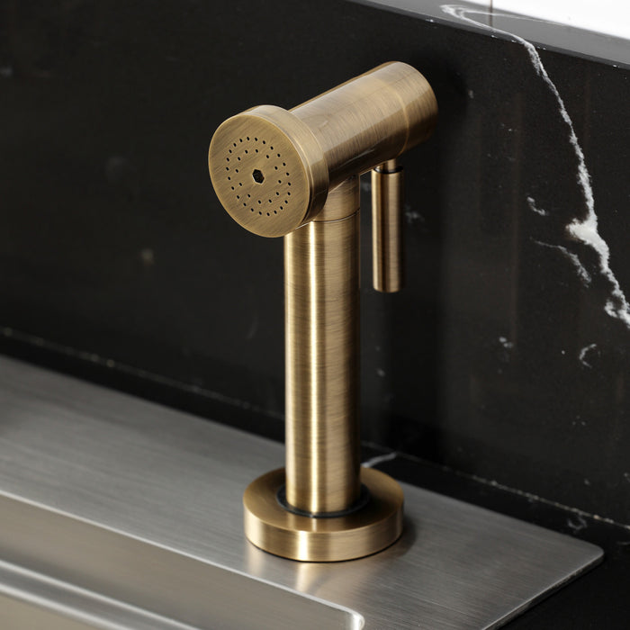 Kingston Sona KSD2433RNK - Levante Single-Handle 2-Hole Deck Mount Kitchen Faucet, Antique Brass