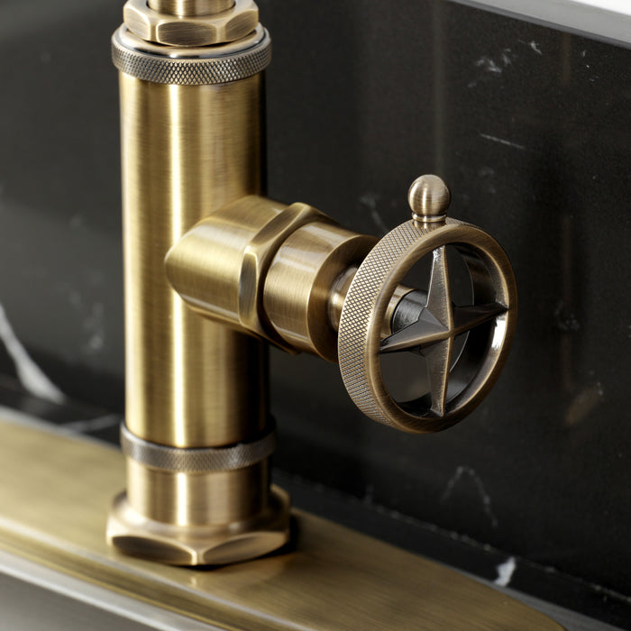 Kingston Sona KSD2433RNK - Levante Single-Handle 2-Hole Deck Mount Kitchen Faucet, Antique Brass