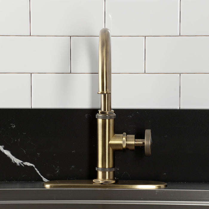 Kingston Sona KSD2433RNX - Ostro Single-Handle 2-Hole Deck Mount Kitchen Faucet, Antique Brass