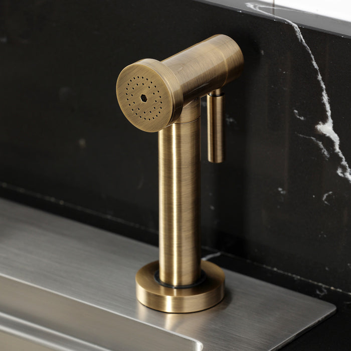 Kingston Sona KSD2433RNX - Ostro Single-Handle 2-Hole Deck Mount Kitchen Faucet, Antique Brass