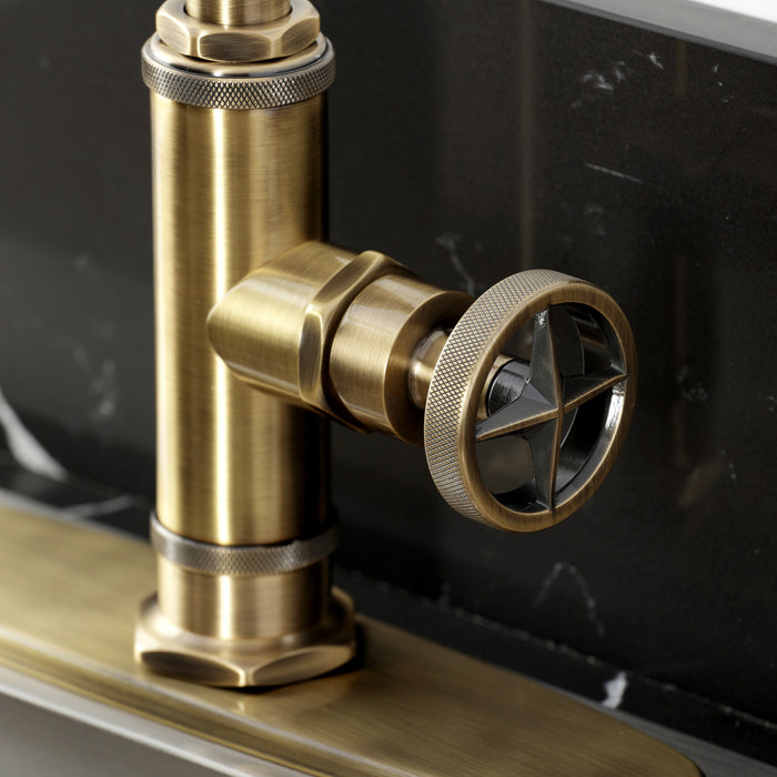 Kingston Sona KSD2433RNX - Ostro Single-Handle 2-Hole Deck Mount Kitchen Faucet, Antique Brass