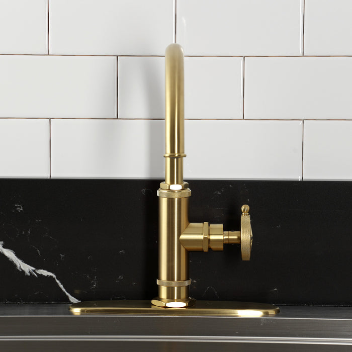 Kingston Sona KSD2437RNK - Levante Single-Handle 2-Hole Deck Mount Kitchen Faucet, Brushed Brass