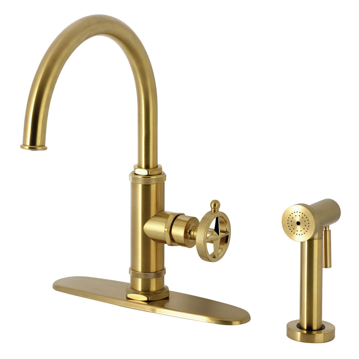 Kingston Sona KSD2437RNK - Levante Single-Handle 2-Hole Deck Mount Kitchen Faucet, Brushed Brass