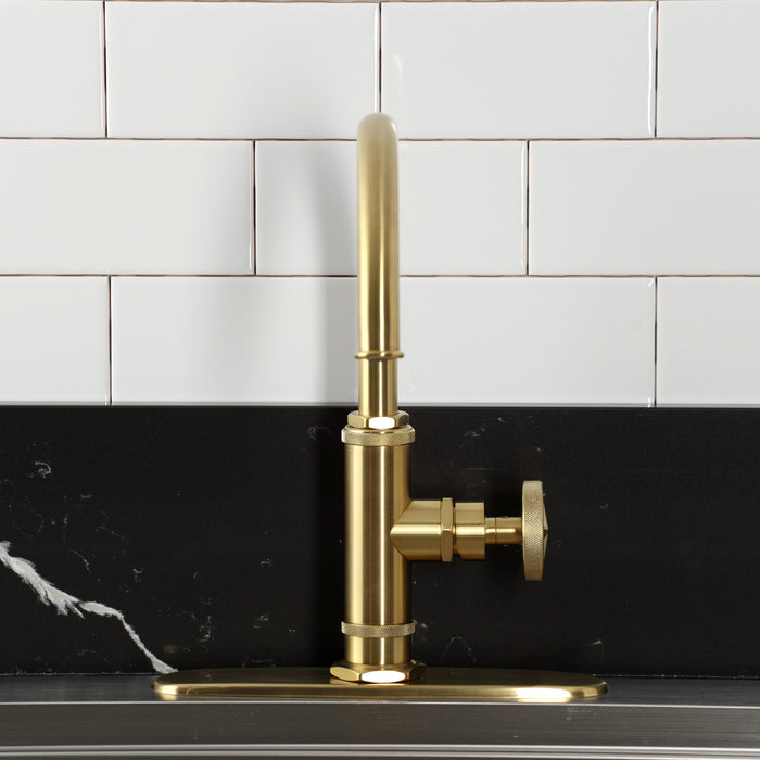 Kingston Sona KSD2437RNX - Ostro Single-Handle 2-Hole Deck Mount Kitchen Faucet, Brushed Brass