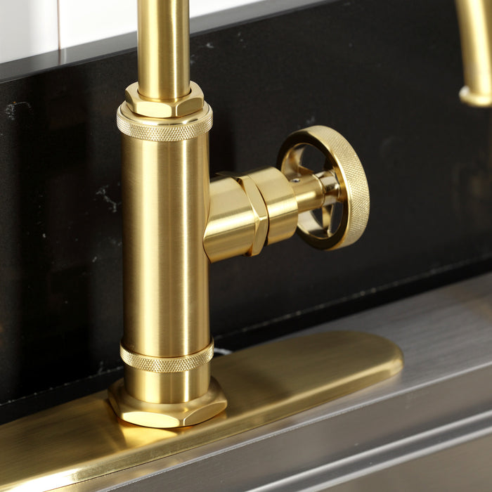 Kingston Sona KSD2437RNX - Ostro Single-Handle 2-Hole Deck Mount Kitchen Faucet, Brushed Brass