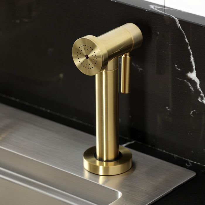 Kingston Sona KSD2437RNX - Ostro Single-Handle 2-Hole Deck Mount Kitchen Faucet, Brushed Brass