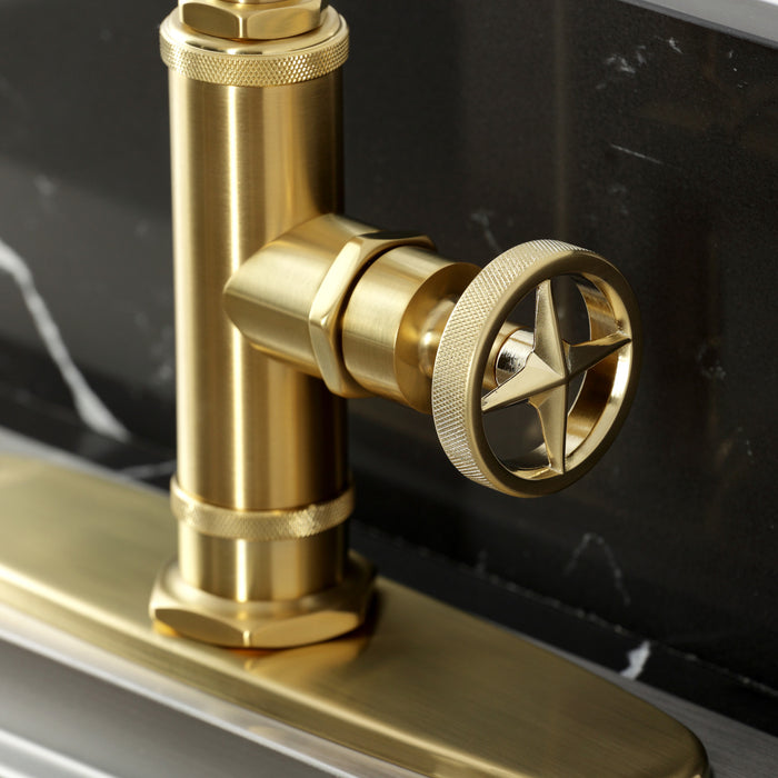 Kingston Sona KSD2437RNX - Ostro Single-Handle 2-Hole Deck Mount Kitchen Faucet, Brushed Brass