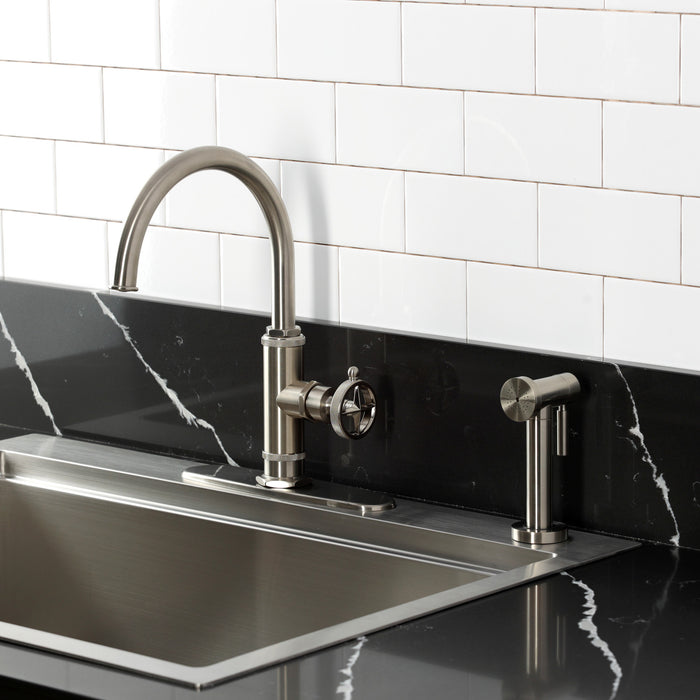 Kingston Sona KSD2438RNK - Levante Single-Handle 2-Hole Deck Mount Kitchen Faucet, Brushed Nickel