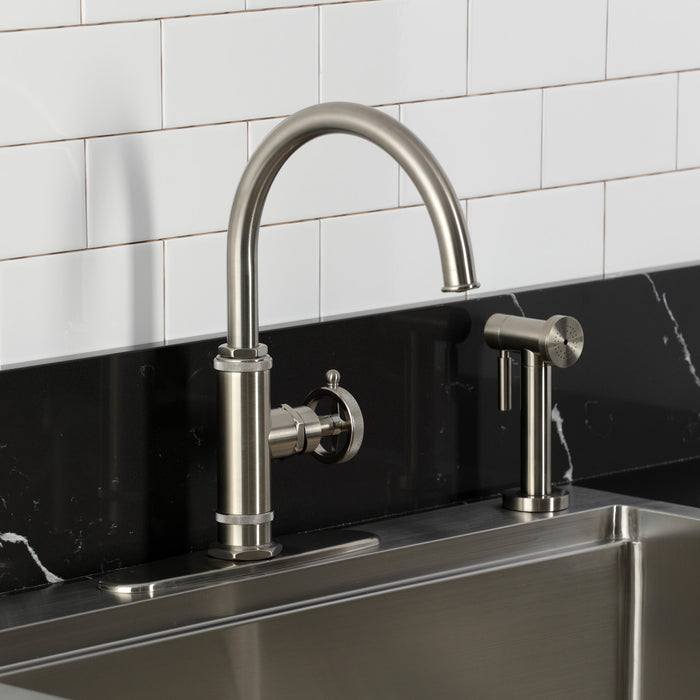 Kingston Sona KSD2438RNK - Levante Single-Handle 2-Hole Deck Mount Kitchen Faucet, Brushed Nickel