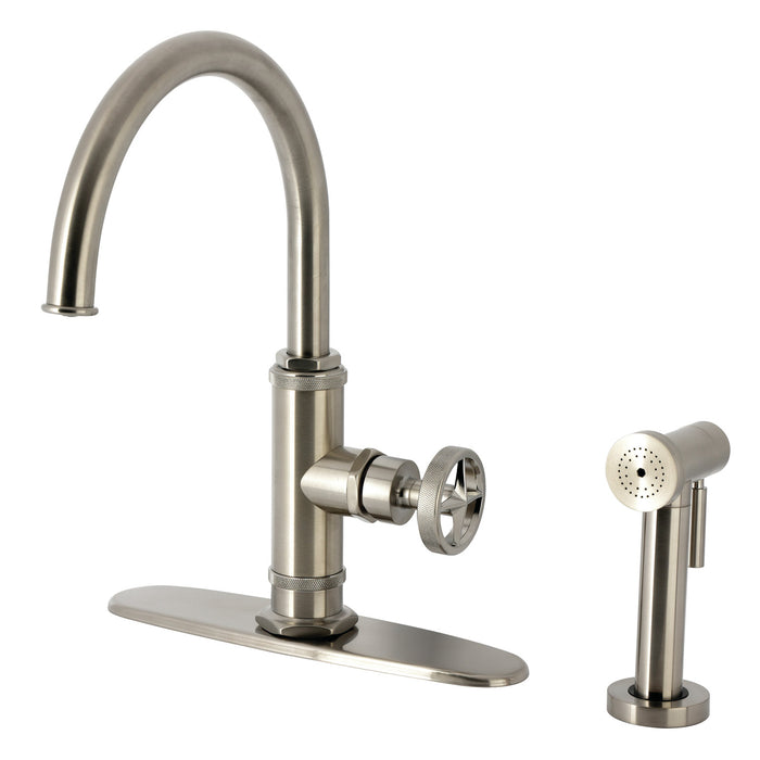 Kingston Sona KSD2438RNX - Ostro Single-Handle 2-Hole Deck Mount Kitchen Faucet, Brushed Nickel