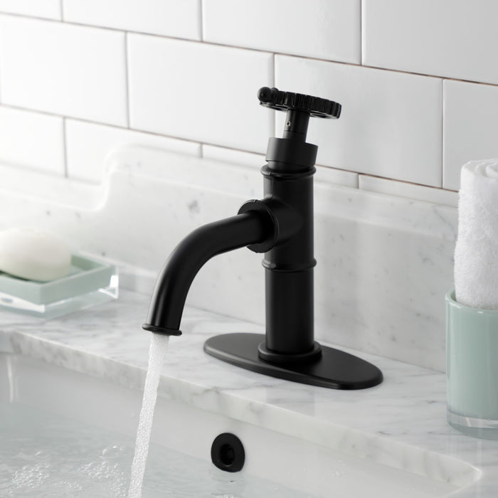Kingston Sona KSD2820CG - Fuller One-Handle 1-Hole Bathroom Faucet with Deck Plate and Push Pop-Up Drain, Matte Black