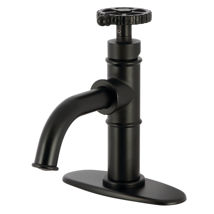 Kingston Sona KSD2820CG - Fuller One-Handle 1-Hole Bathroom Faucet with Deck Plate and Push Pop-Up Drain, Matte Black