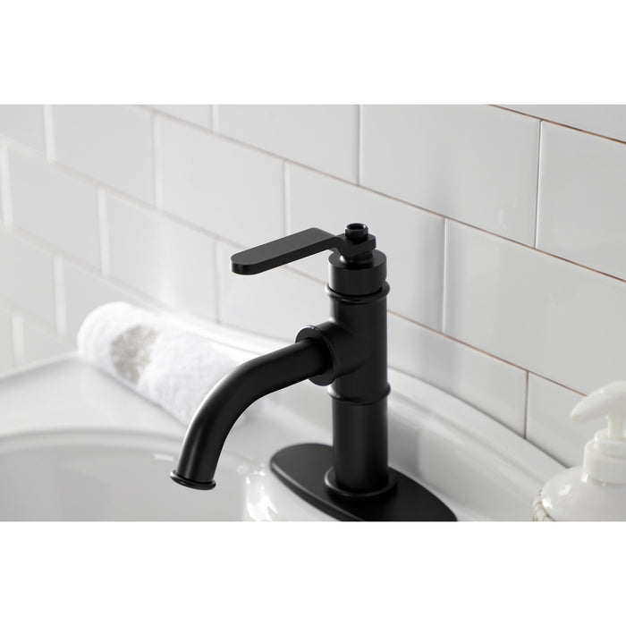 Kingston Sona KSD2820KL - Whitaker One-Handle 1-Hole Bathroom Faucet with Deck Plate and Push Pop-Up Drain, Matte Black