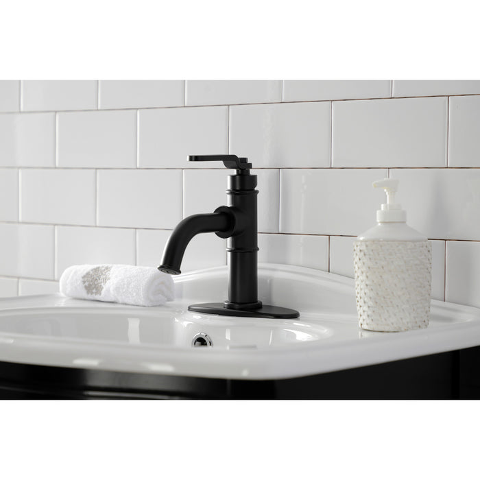 Kingston Sona KSD2820KL - Whitaker One-Handle 1-Hole Bathroom Faucet with Deck Plate and Push Pop-Up Drain, Matte Black