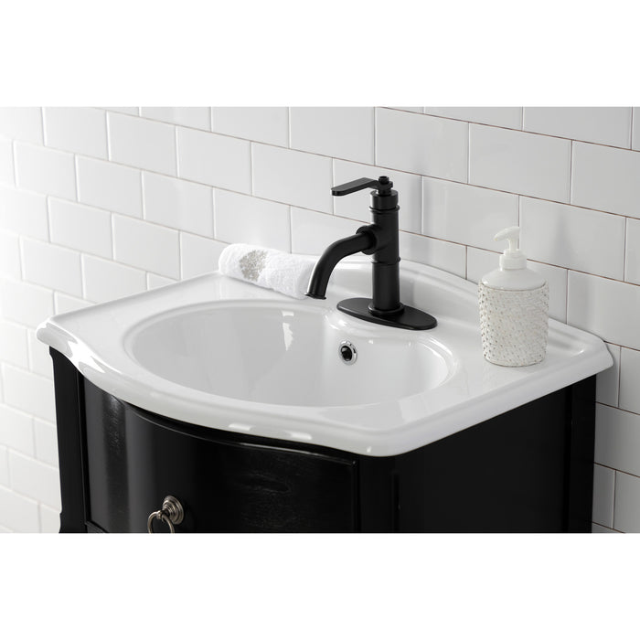 Kingston Sona KSD2820KL - Whitaker One-Handle 1-Hole Bathroom Faucet with Deck Plate and Push Pop-Up Drain, Matte Black