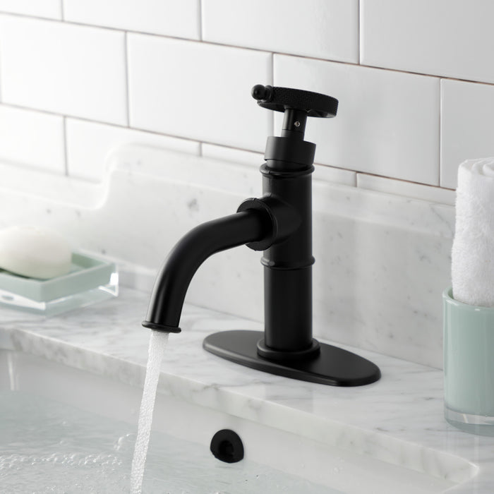Kingston Sona KSD2820RKX - Webb One-Handle 1-Hole Bathroom Faucet with Knurled Handle, Deck Plate, and Push Pop-Up Drain, Matte Black