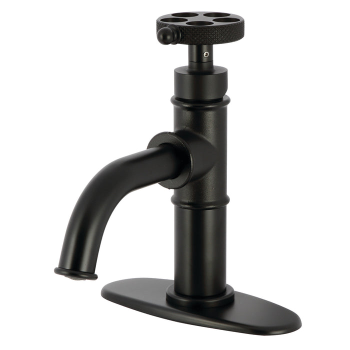 Kingston Sona KSD2820RKX - Webb One-Handle 1-Hole Bathroom Faucet with Knurled Handle, Deck Plate, and Push Pop-Up Drain, Matte Black