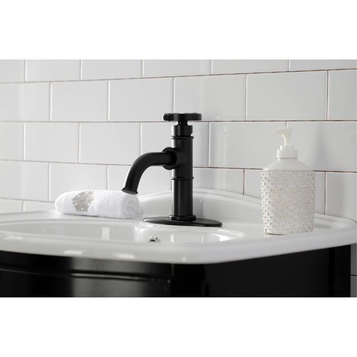 Kingston Sona KSD2820RX - Belknap One-Handle 1-Hole Bathroom Faucet with Deck Plate and Push Pop-Up Drain, Matte Black
