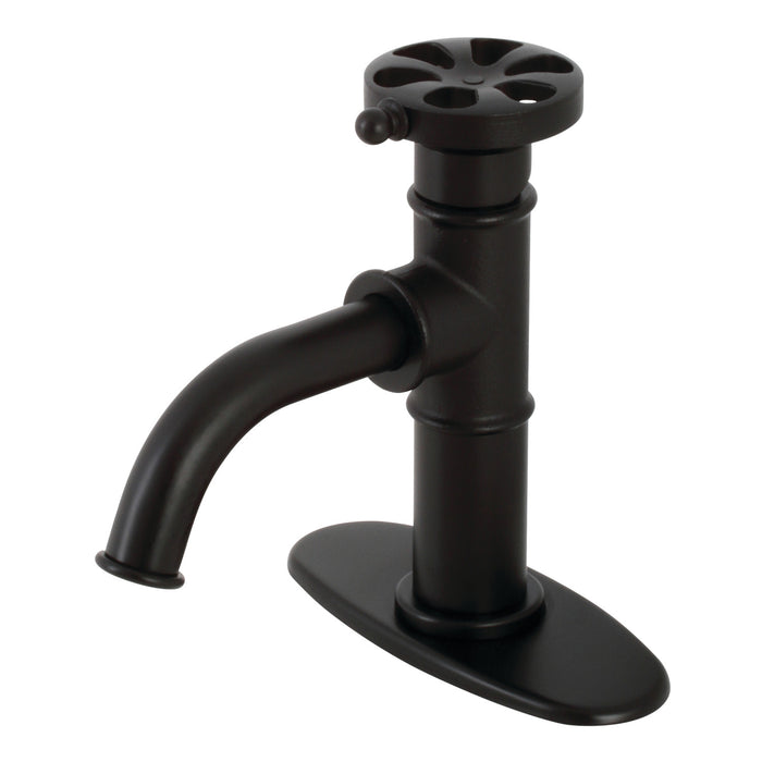 Kingston Sona KSD2820RX - Belknap One-Handle 1-Hole Bathroom Faucet with Deck Plate and Push Pop-Up Drain, Matte Black