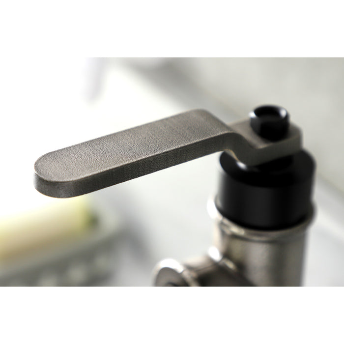 Kingston Sona KSD2824KL - Whitaker One-Handle 1-Hole Bathroom Faucet with Deck Plate and Push Pop-Up Drain, Matte Black/Black Stainless