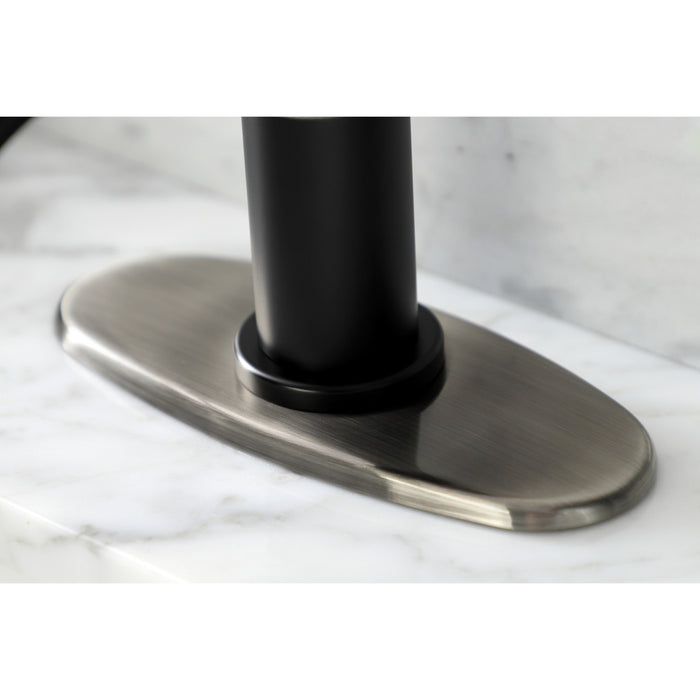 Kingston Sona KSD2824KL - Whitaker One-Handle 1-Hole Bathroom Faucet with Deck Plate and Push Pop-Up Drain, Matte Black/Black Stainless