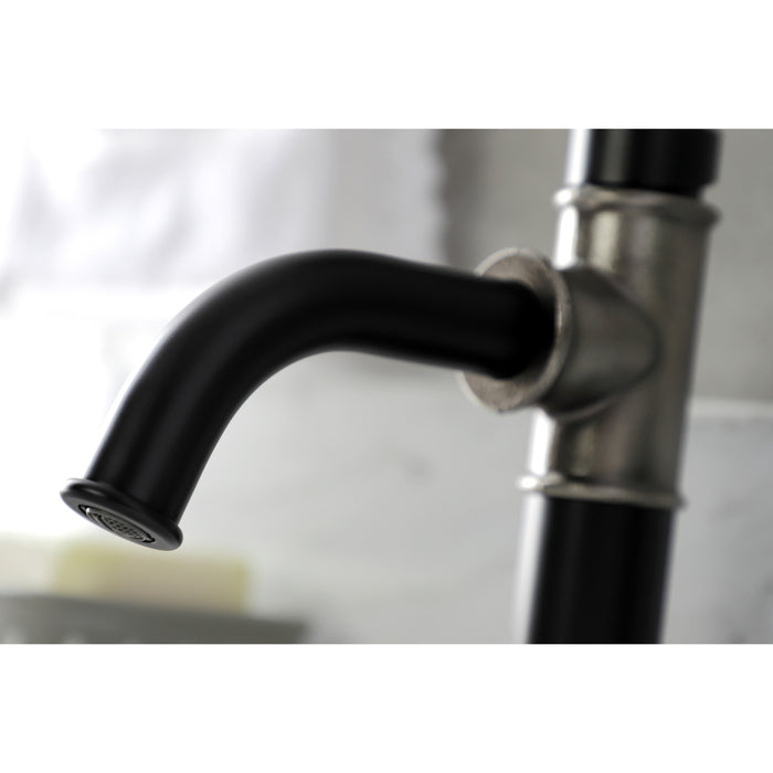 Kingston Sona KSD2824KL - Whitaker One-Handle 1-Hole Bathroom Faucet with Deck Plate and Push Pop-Up Drain, Matte Black/Black Stainless