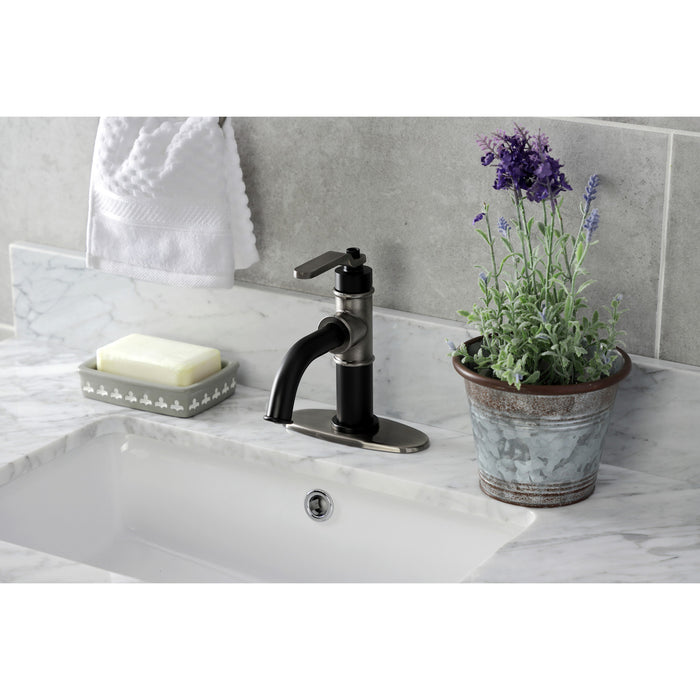 Kingston Sona KSD2824KL - Whitaker One-Handle 1-Hole Bathroom Faucet with Deck Plate and Push Pop-Up Drain, Matte Black/Black Stainless