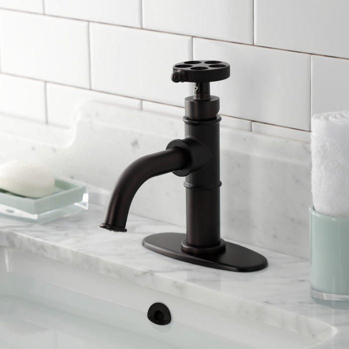 Kingston Sona KSD2825RKX - Webb One-Handle 1-Hole Bathroom Faucet with Knurled Handle, Deck Plate, and Push Pop-Up Drain, Oil Rubbed Bronze