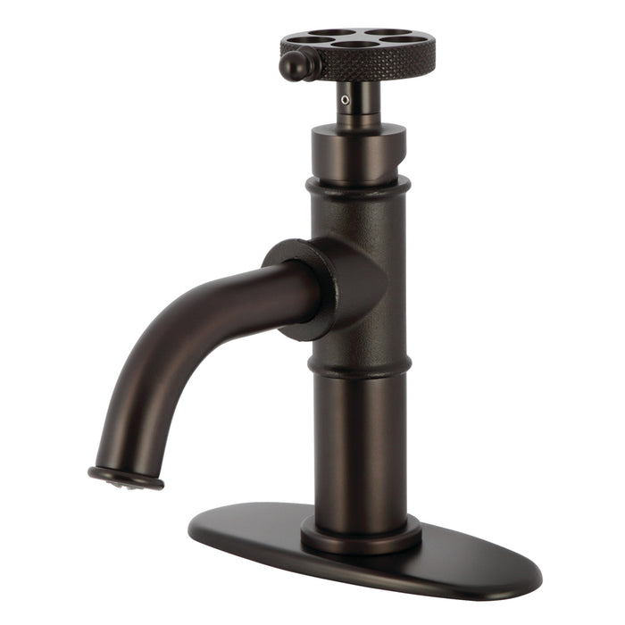 Kingston Sona KSD2825RKX - Webb One-Handle 1-Hole Bathroom Faucet with Knurled Handle, Deck Plate, and Push Pop-Up Drain, Oil Rubbed Bronze