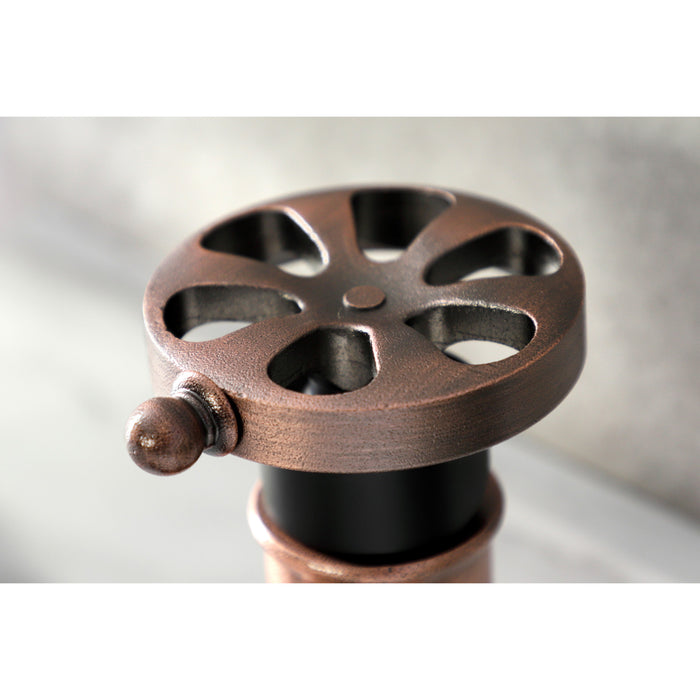 Kingston Sona KSD282RXAC - Belknap One-Handle 1-Hole Bathroom Faucet with Deck Plate and Push Pop-Up Drain, Matte Black/Antique Copper