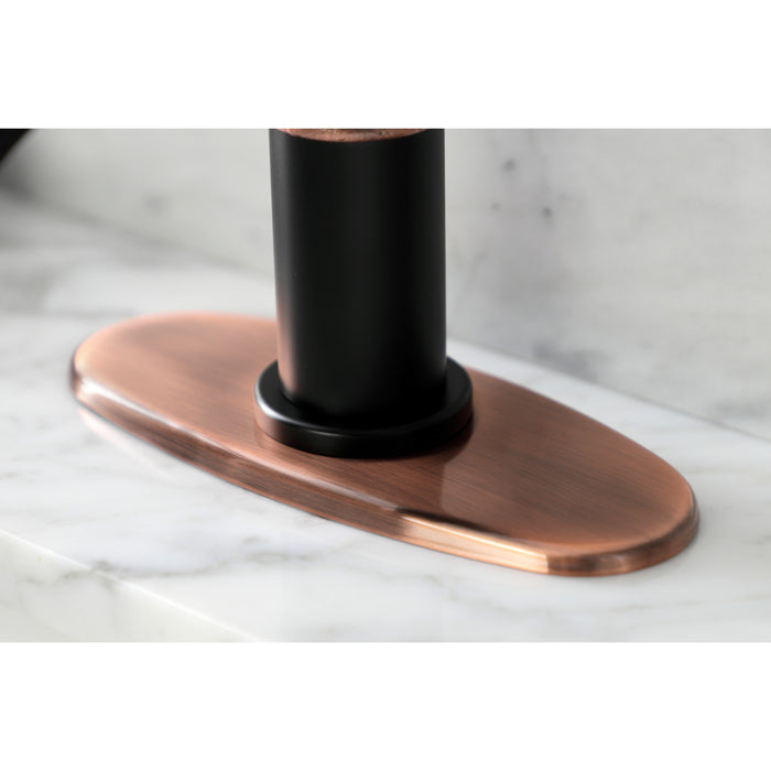 Kingston Sona KSD282RXAC - Belknap One-Handle 1-Hole Bathroom Faucet with Deck Plate and Push Pop-Up Drain, Matte Black/Antique Copper