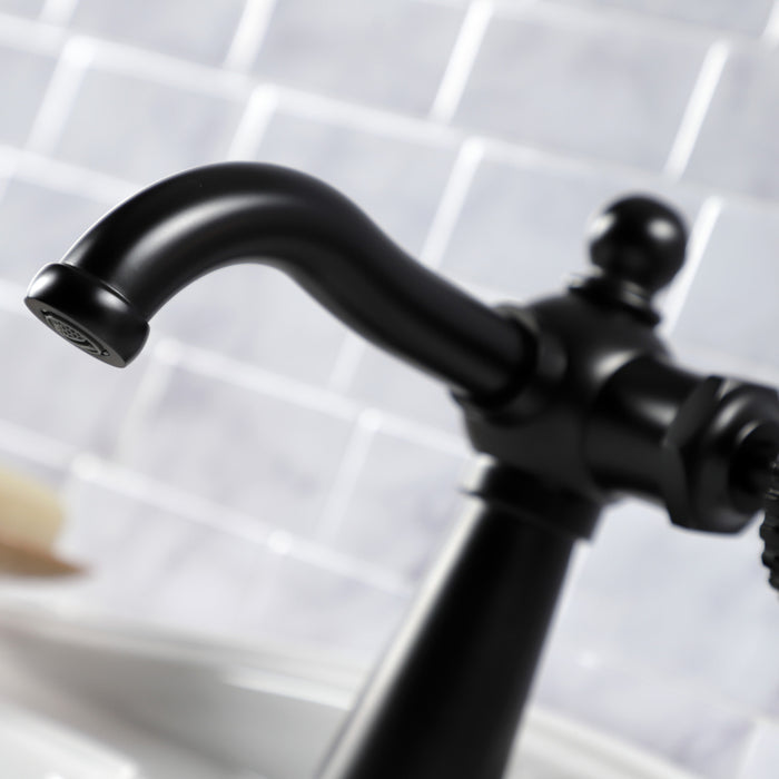 Kingston Tulare KSD3540CG - Fuller One-Handle 1-Hole Bathroom Faucet with Deck Plate and Push Pop-Up Drain, Matte Black