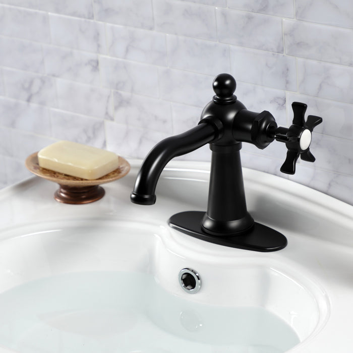 Kingston Heirloom KSD3540NX - Hamilton One-Handle 1-Hole Bathroom Faucet with Deck Plate and Push Pop-Up Drain, Matte Black