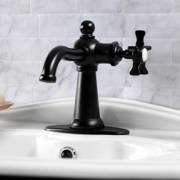 Kingston Heirloom KSD3540NX - Hamilton One-Handle 1-Hole Bathroom Faucet with Deck Plate and Push Pop-Up Drain, Matte Black