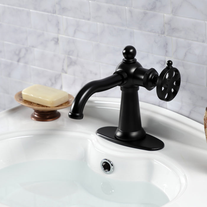 Kingston Tulare KSD3540RX - Belknap One-Handle 1-Hole Bathroom Faucet with Deck Plate and Push Pop-Up Drain, Matte Black