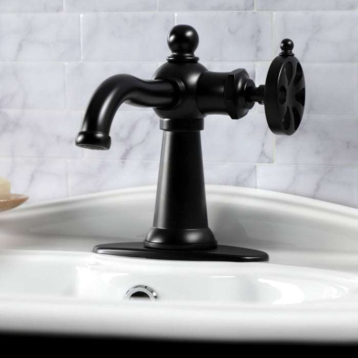 Kingston Tulare KSD3540RX - Belknap One-Handle 1-Hole Bathroom Faucet with Deck Plate and Push Pop-Up Drain, Matte Black
