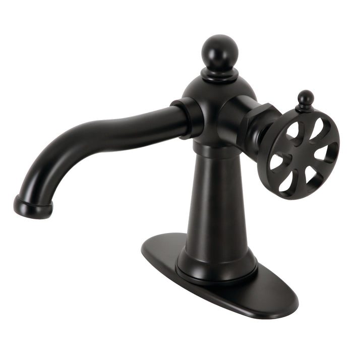 Kingston Tulare KSD3540RX - Belknap One-Handle 1-Hole Bathroom Faucet with Deck Plate and Push Pop-Up Drain, Matte Black