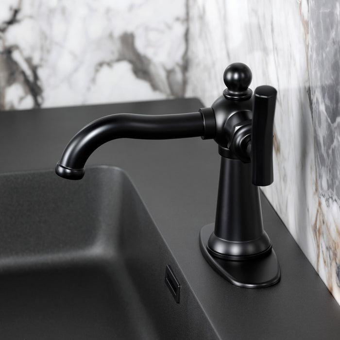 Kingston Tulare KSD3540TKL - Hallerbos One-Handle 1-Hole Bathroom Faucet with Deck Plate and Push Pop-Up Drain, Matte Black