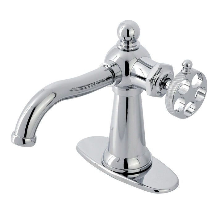 Wendell KSD3541RKZ Single-Handle 1-Hole Deck Mount Bathroom Faucet with Knurled Handle and Push Pop-Up Drain, Polished Chrome