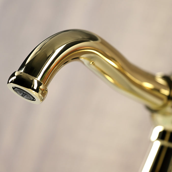 Kingston Tulare KSD3542RKX - Webb One-Handle 1-Hole Bathroom Faucet with Knurled Handle and Push Pop-Up Drain, Polished Brass