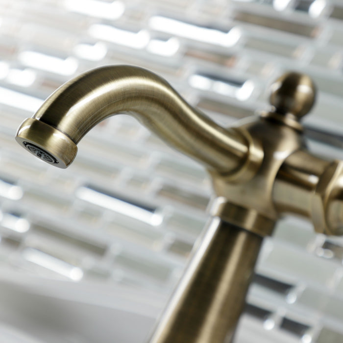 Kingston Tulare KSD3543CG - Fuller One-Handle 1-Hole Bathroom Faucet with Deck Plate and Push Pop-Up Drain, Antique Brass