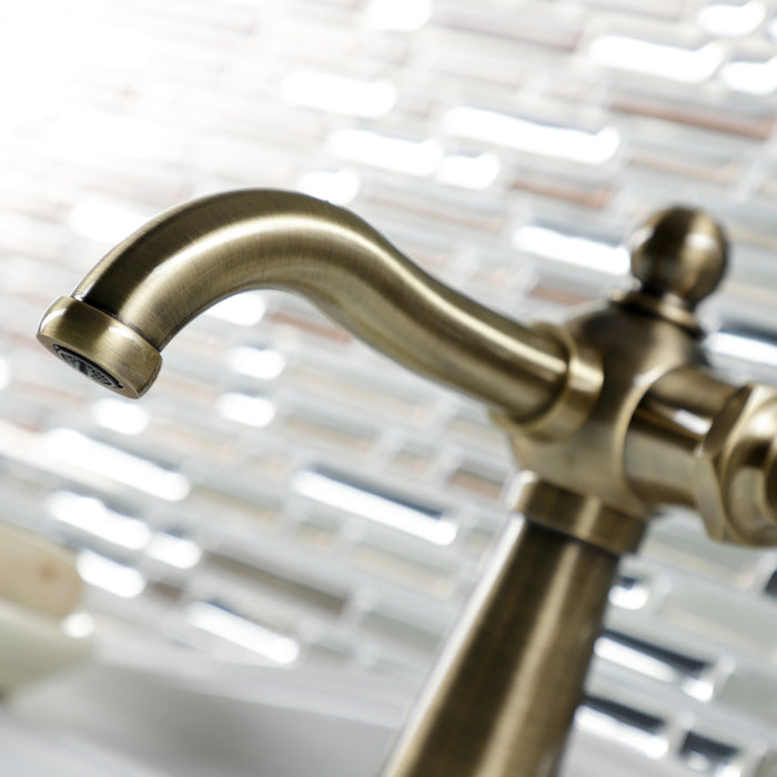 Kingston Tulare KSD3543RKX - Webb One-Handle 1-Hole Bathroom Faucet with Knurled Handle and Push Pop-Up Drain, Antique Brass