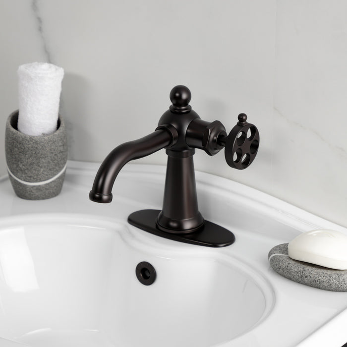 Kingston Tulare KSD3545RKZ - Wendell One-Handle 1-Hole Bathroom Faucet with Knurled Handle and Push Pop-Up Drain, Oil Rubbed Bronze