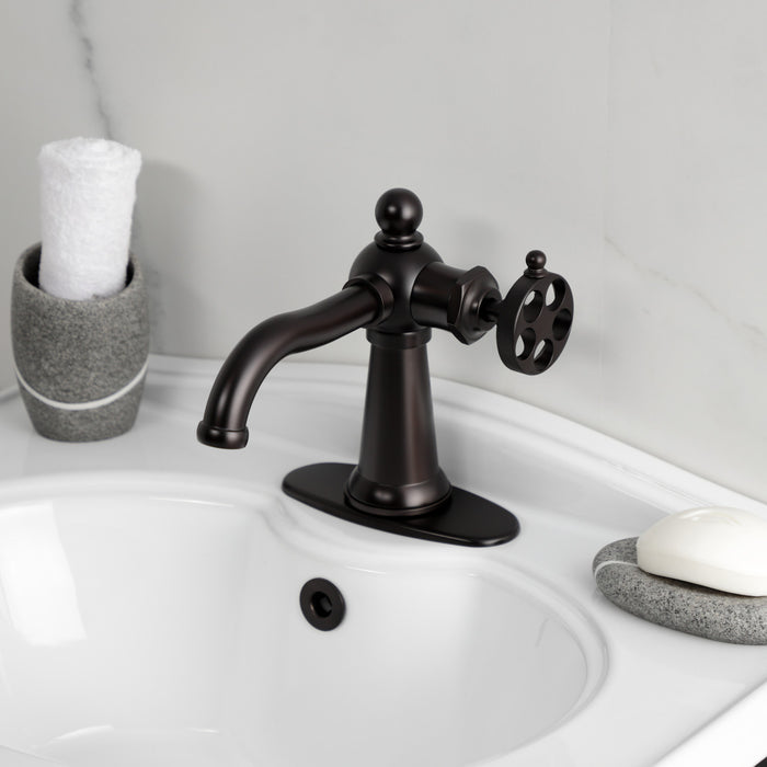 Wendell KSD3545RKZ Single-Handle 1-Hole Deck Mount Bathroom Faucet with Knurled Handle and Push Pop-Up Drain, Oil Rubbed Bronze