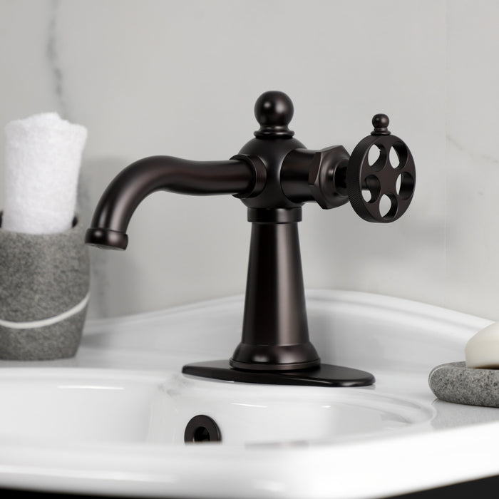 Wendell KSD3545RKZ Single-Handle 1-Hole Deck Mount Bathroom Faucet with Knurled Handle and Push Pop-Up Drain, Oil Rubbed Bronze